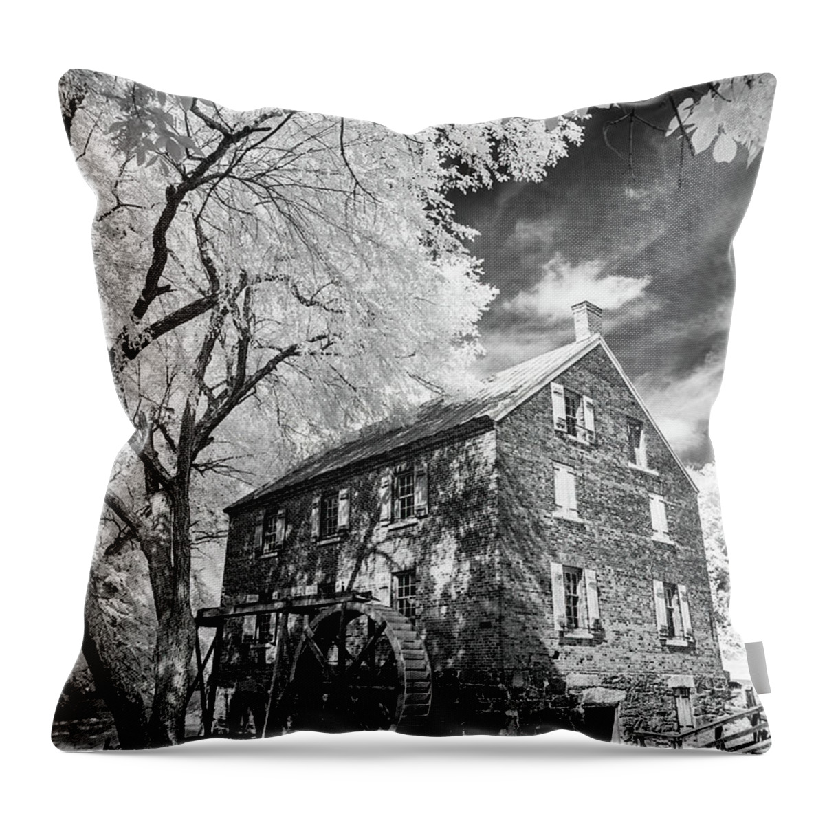 North Carolina Throw Pillow featuring the photograph Kerr Mill bw by Dan Carmichael