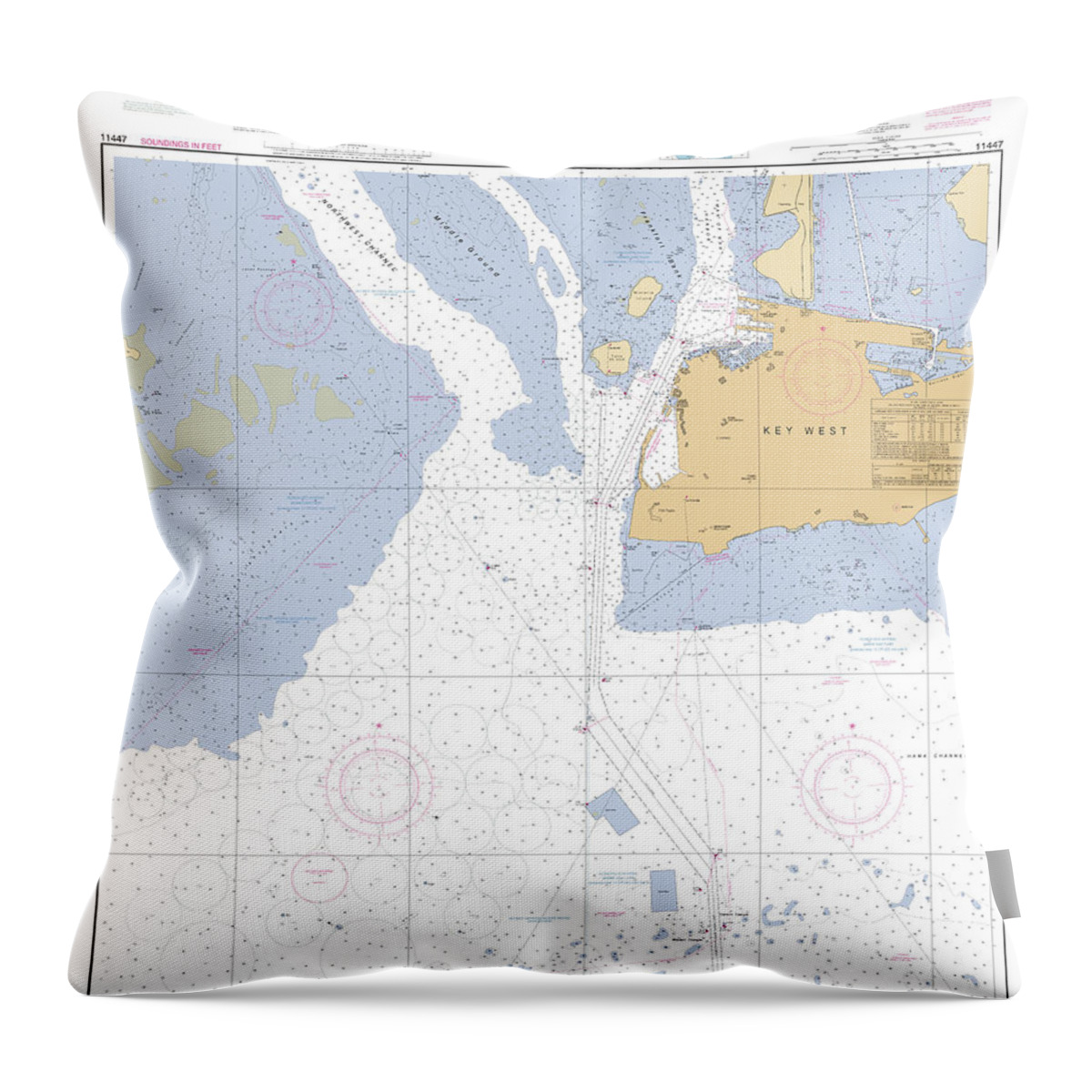 Key West Harbor Throw Pillow featuring the digital art Key West Harbor, NOAA Chart 11447 by Nautical Chartworks