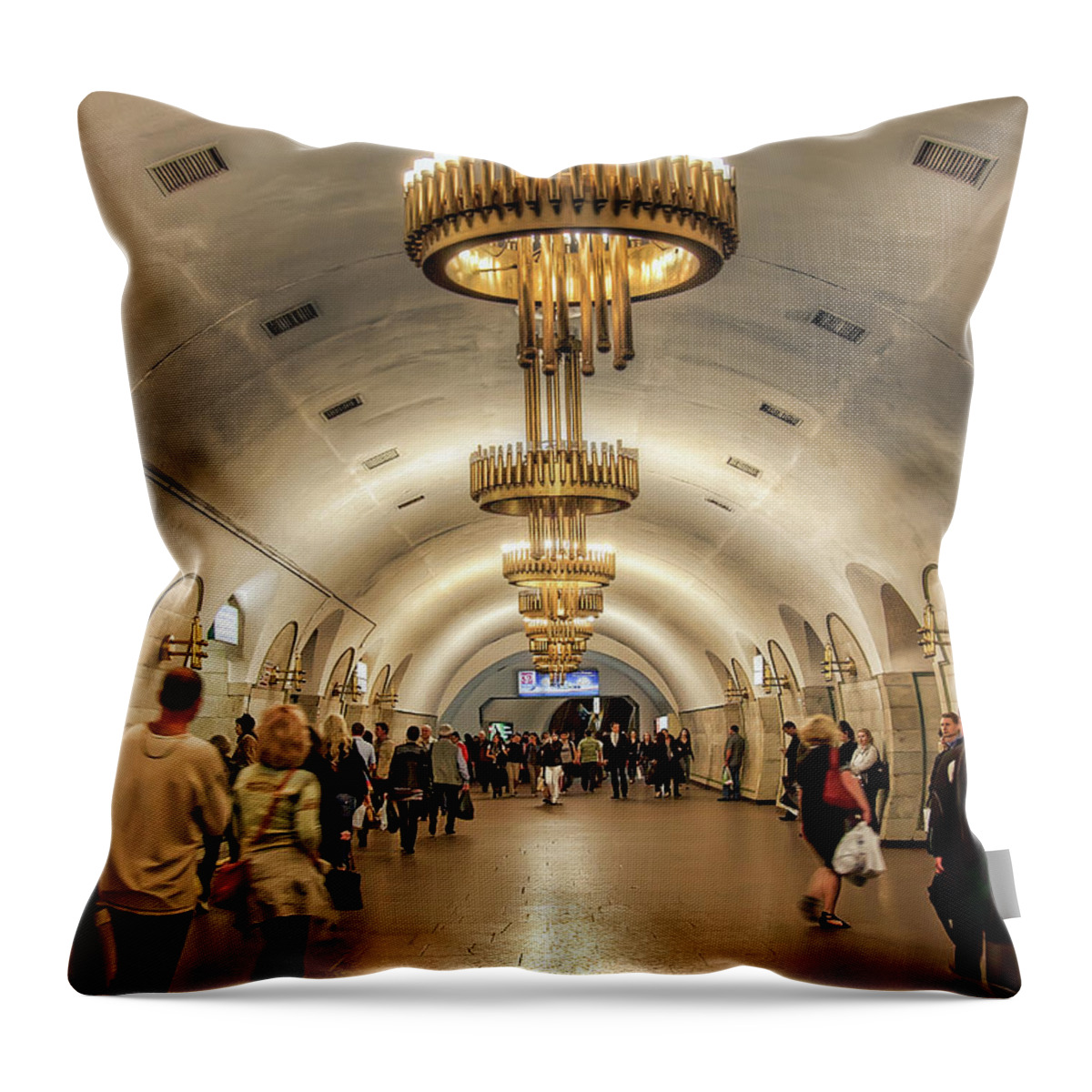  Kiev Metro Throw Pillow featuring the pyrography Kiev Metro by Anna Rumiantseva