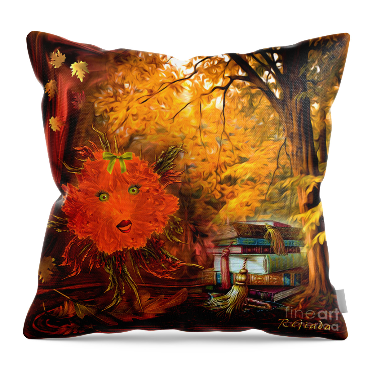 Fantasy Throw Pillow featuring the digital art Kikki the fluffy flower storyteller by Giada Rossi