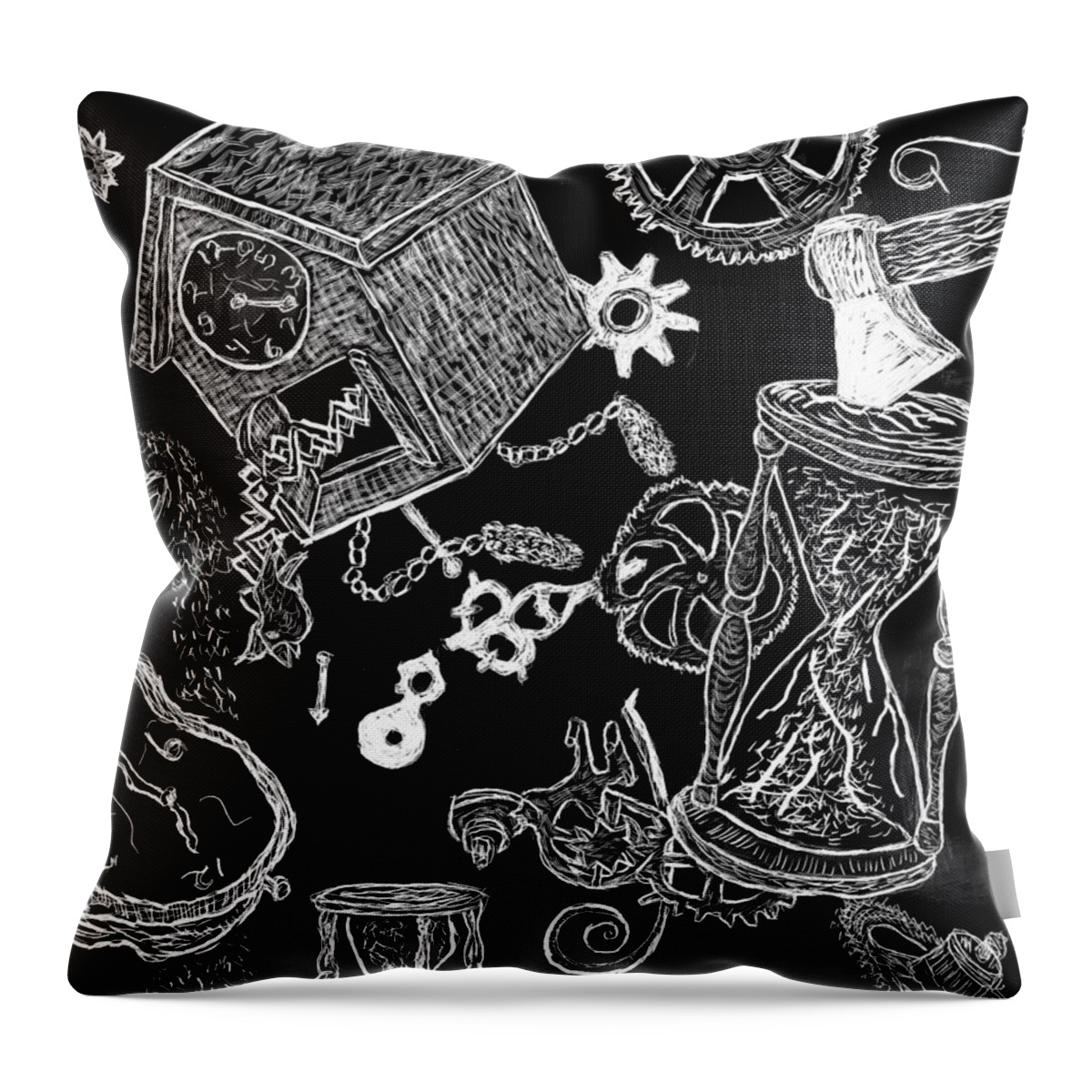 Time Throw Pillow featuring the drawing Killing Time by Branwen Drew