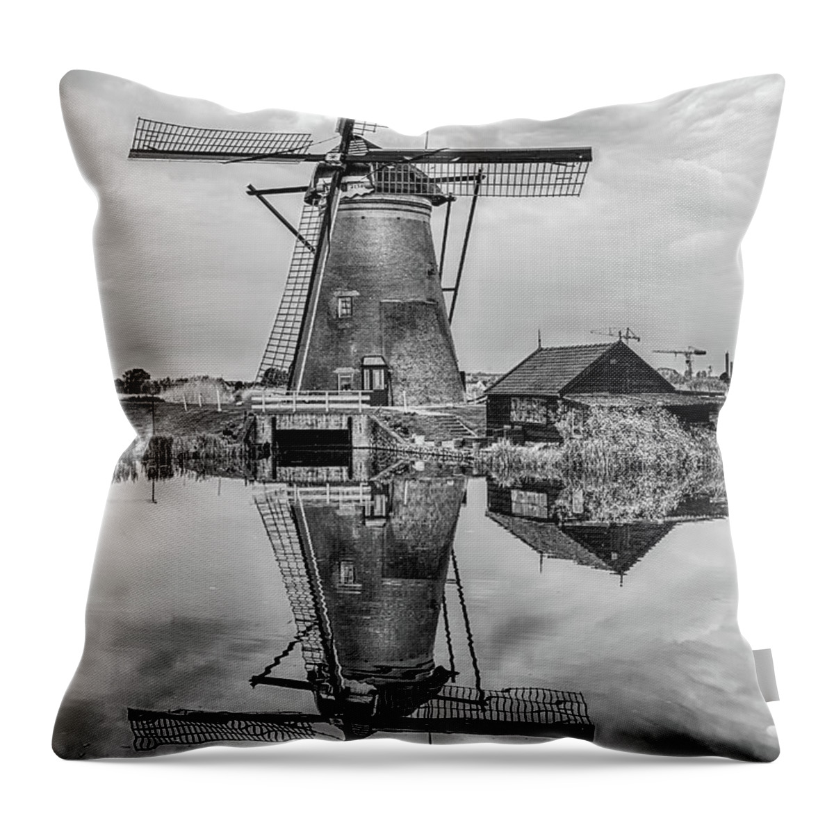 Europe Throw Pillow featuring the photograph Kinderdijk Windmill by Jim Miller