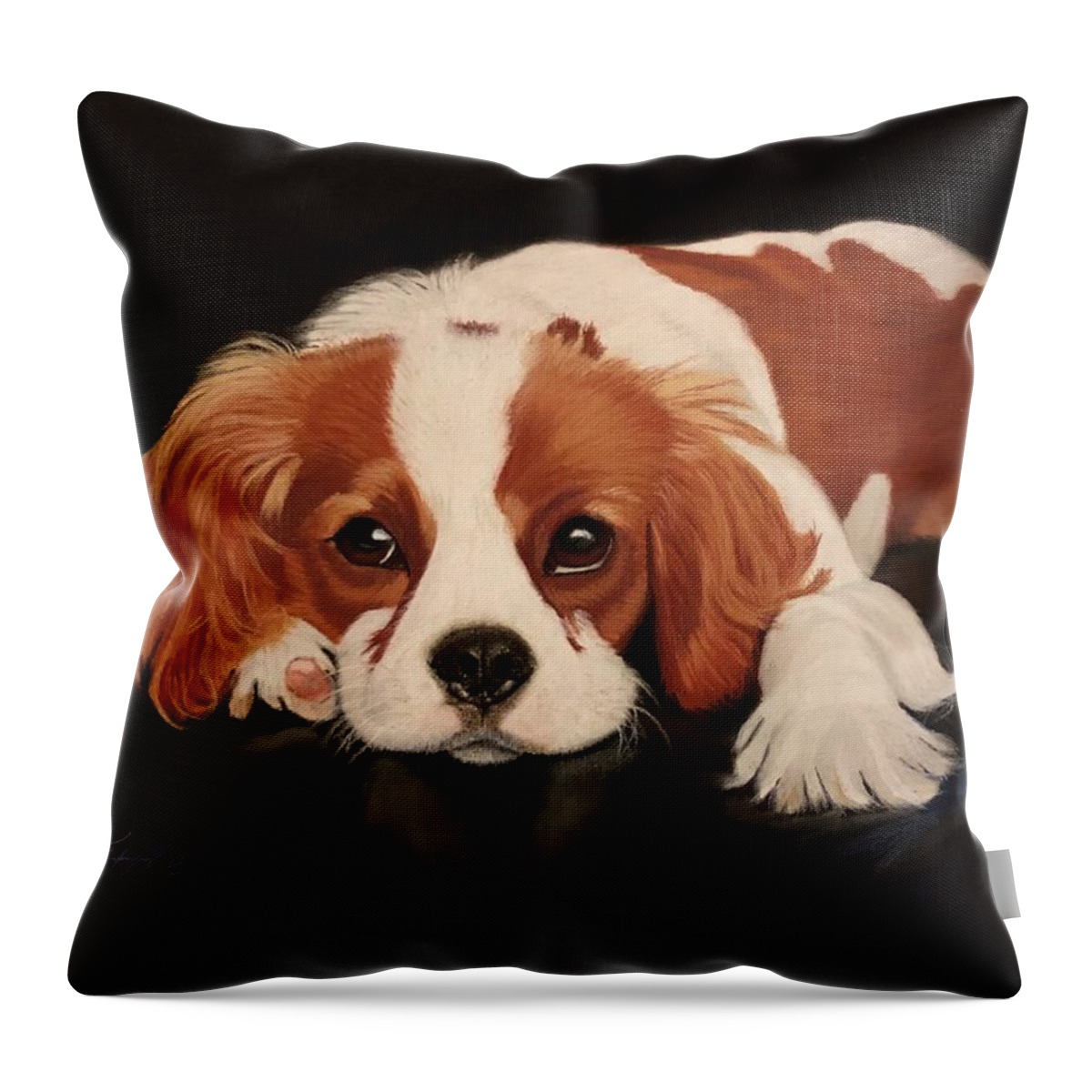 King Charles Spaniel Throw Pillow featuring the pastel King Charles by Marlene Little