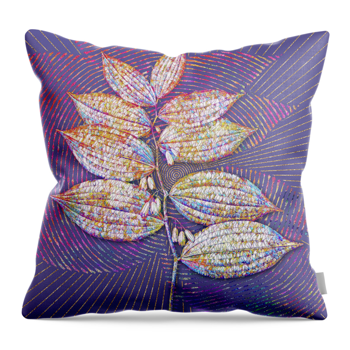 Mosaic Throw Pillow featuring the mixed media King Solomon's Seal Mosaic Botanical Art on Veri Peri n.0224 by Holy Rock Design