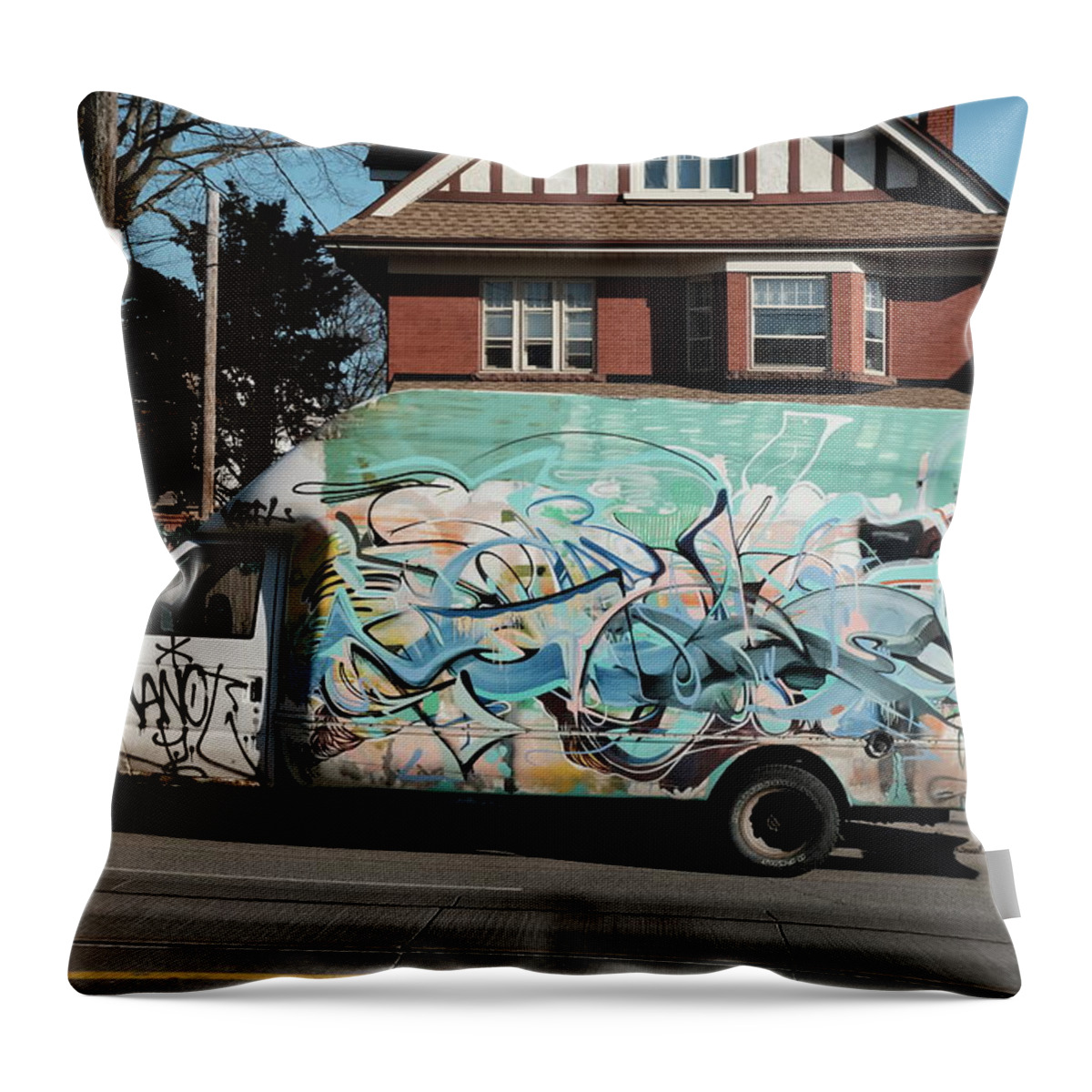 Urban Throw Pillow featuring the photograph Kingston Street Truck by Kreddible Trout