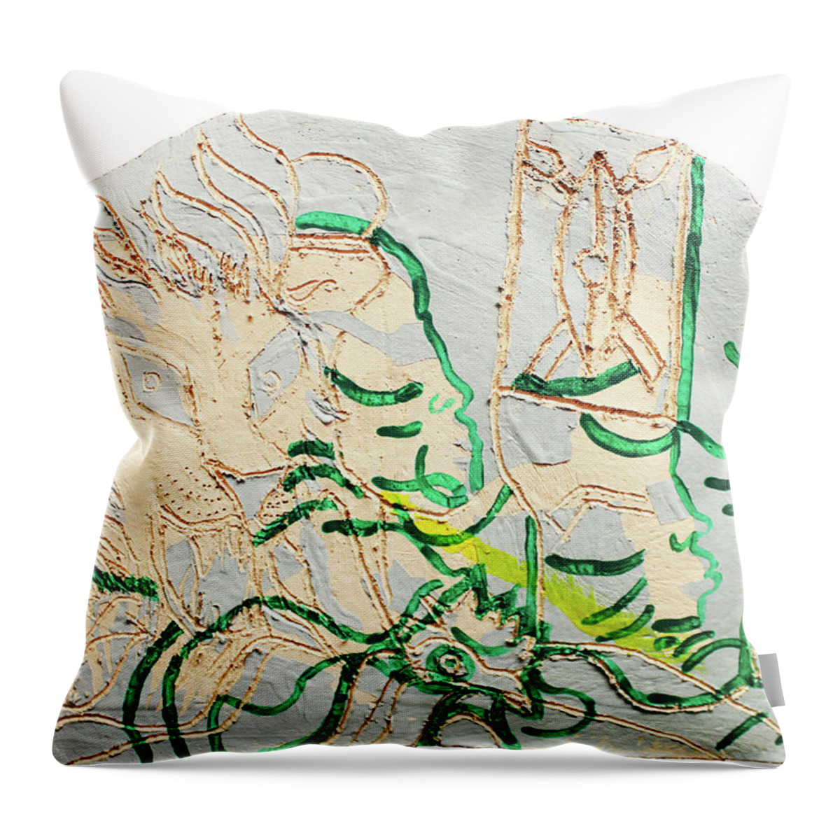 Jesus Throw Pillow featuring the ceramic art Kintu and Nambi The Journey by Gloria Ssali