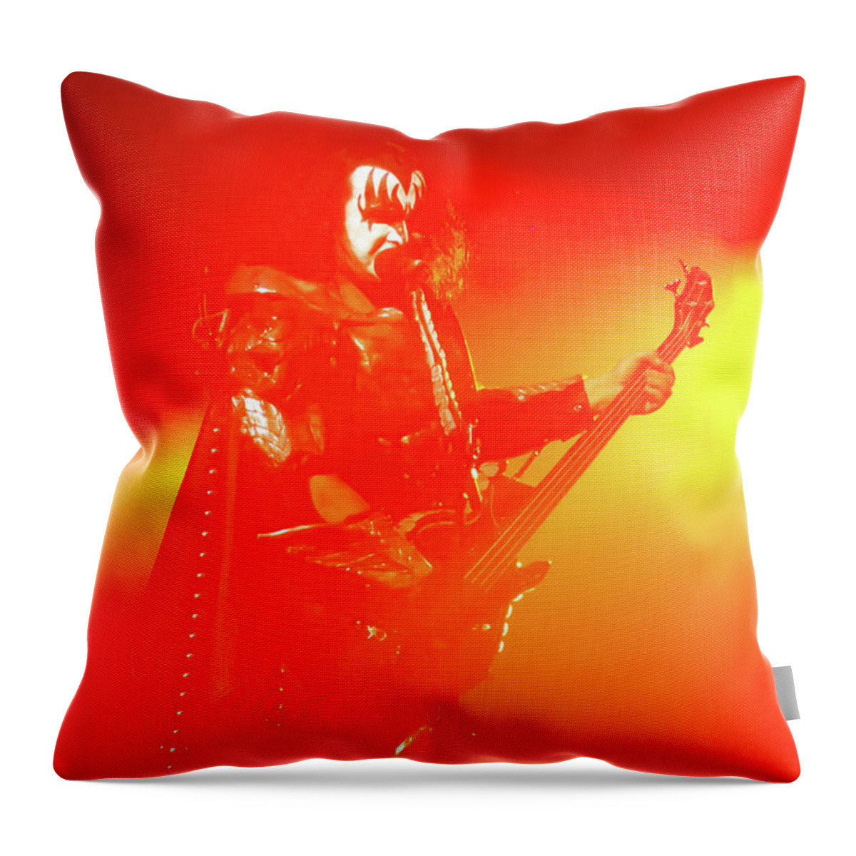 Kiss Rock Band Throw Pillow featuring the photograph Kiss Gene Simmons Concert Photo by The Rocker Chic