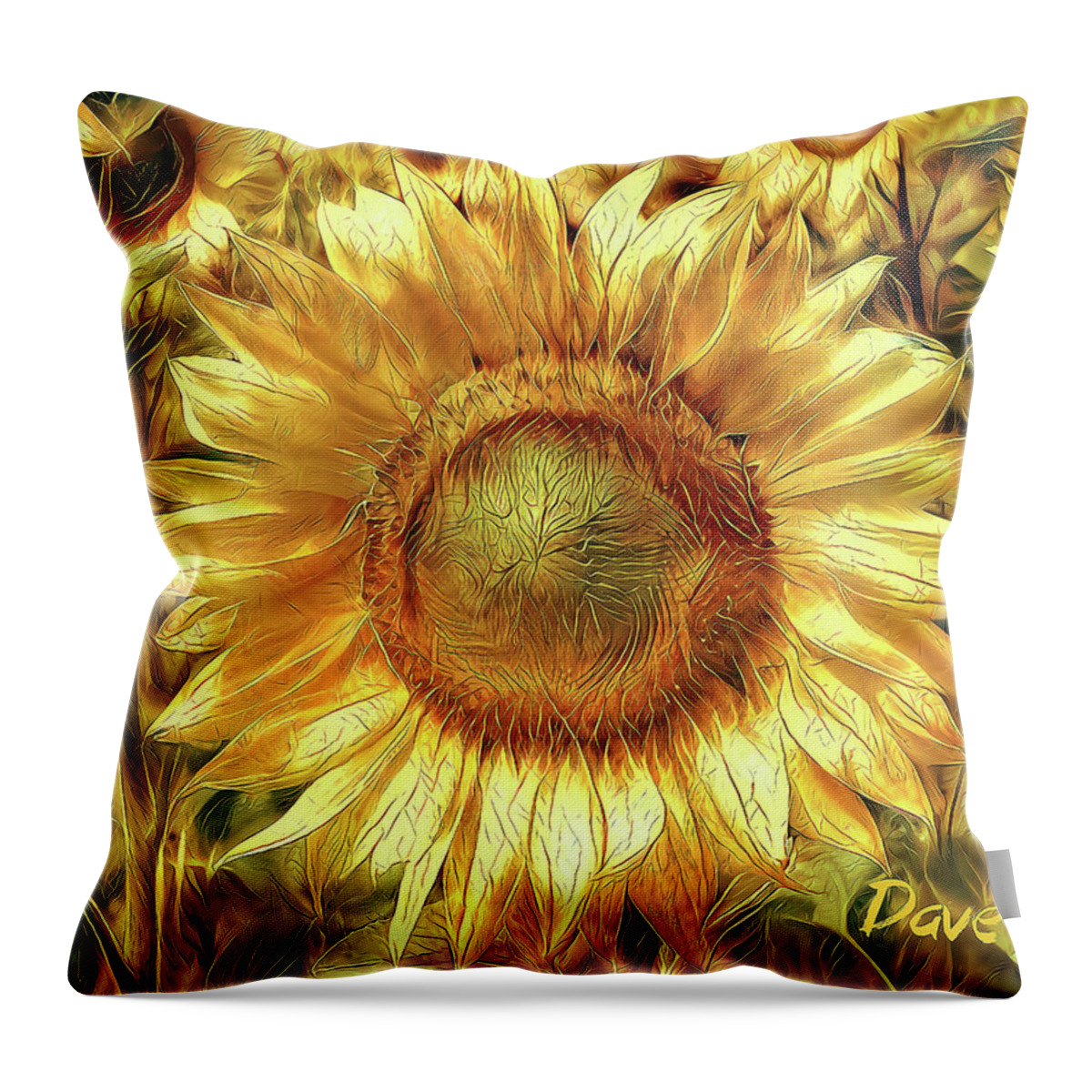 Sunflower Throw Pillow featuring the digital art Kissed by the Sun by Dave Lee
