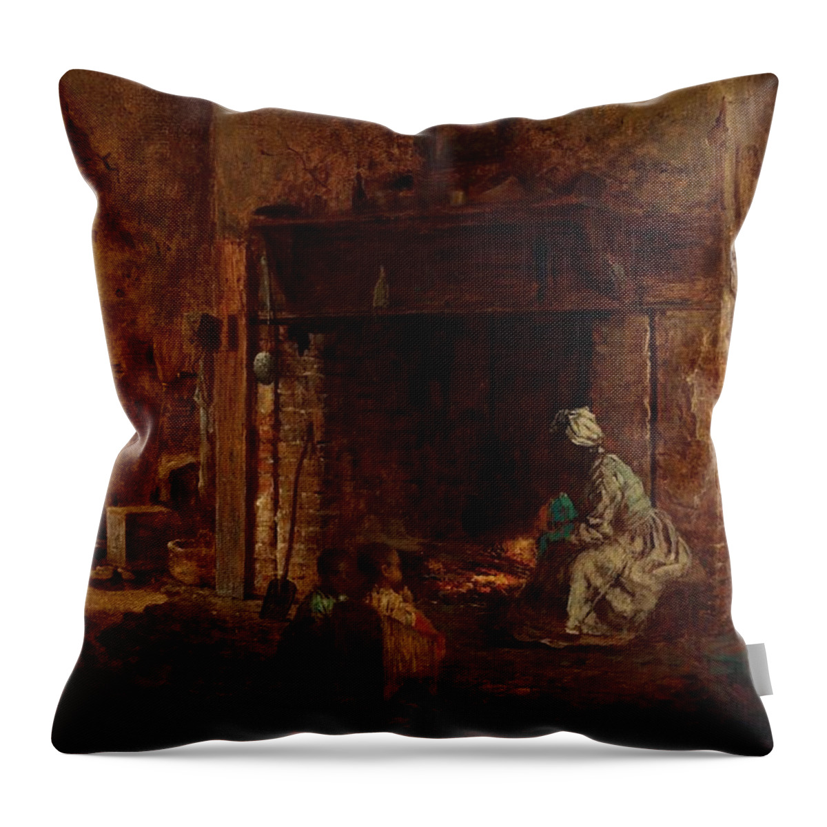 Kitchen Throw Pillow featuring the painting Kitchen at Mount Vernon by Eastman Johson