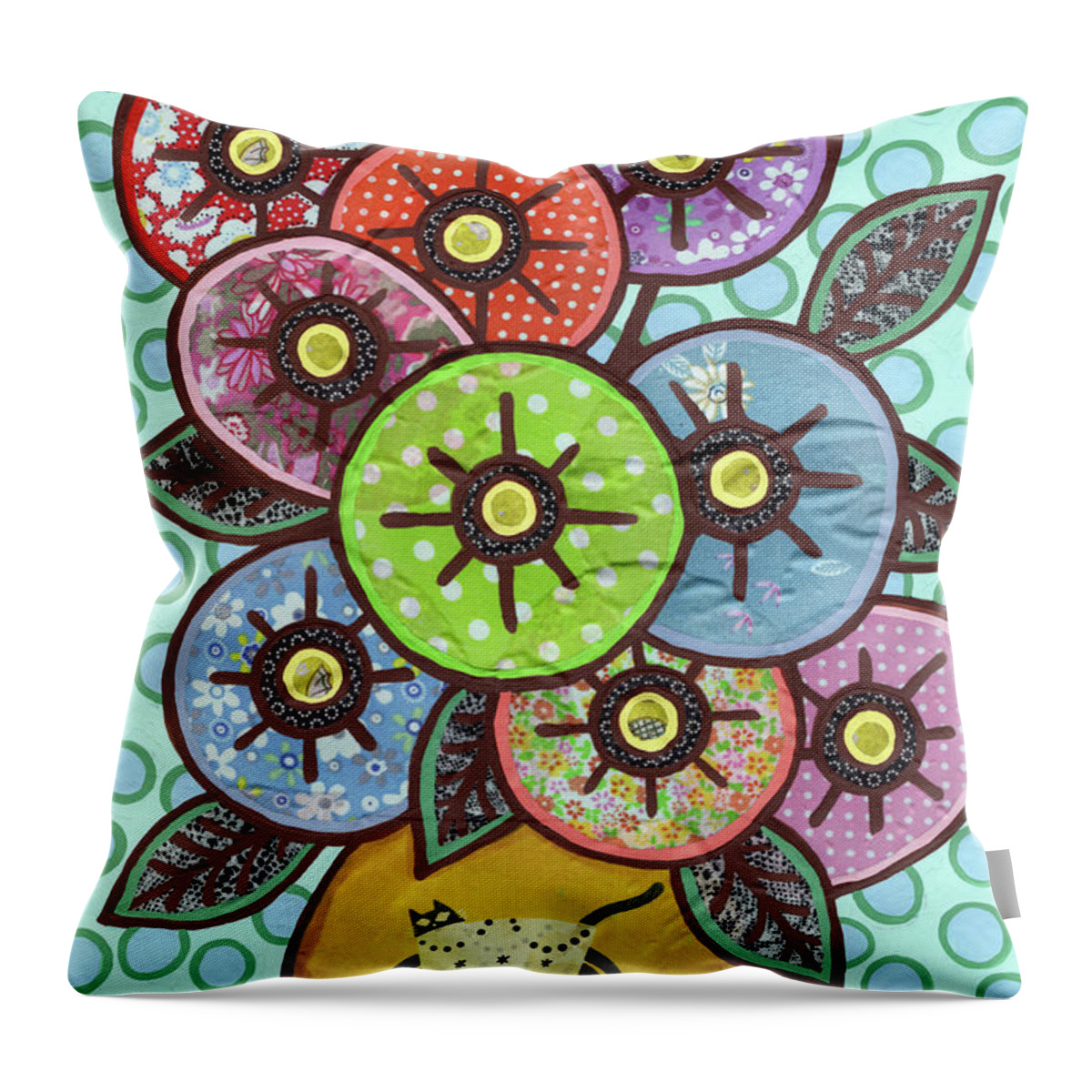 Flowers In A Vase Throw Pillow featuring the painting Kitty Cat Bouquet by Amy E Fraser