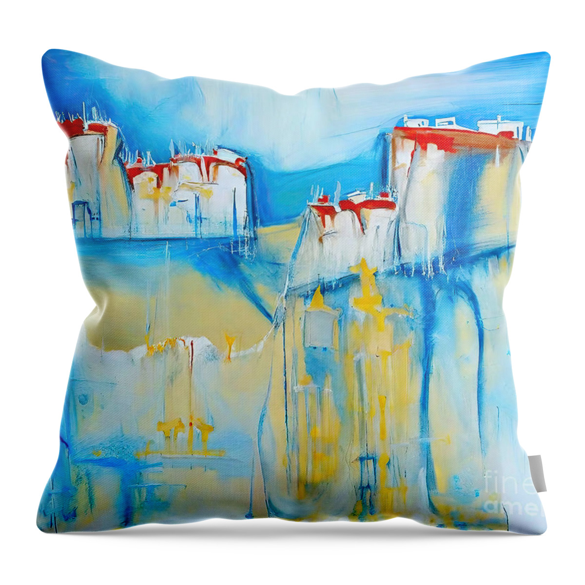 Red Throw Pillow featuring the painting Klint with red houses by N Akkash
