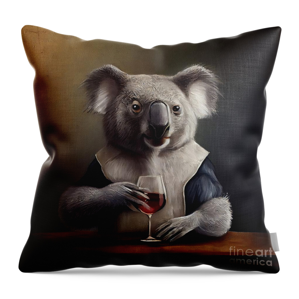 Nature Throw Pillow featuring the painting Koala Having Drink by N Akkash