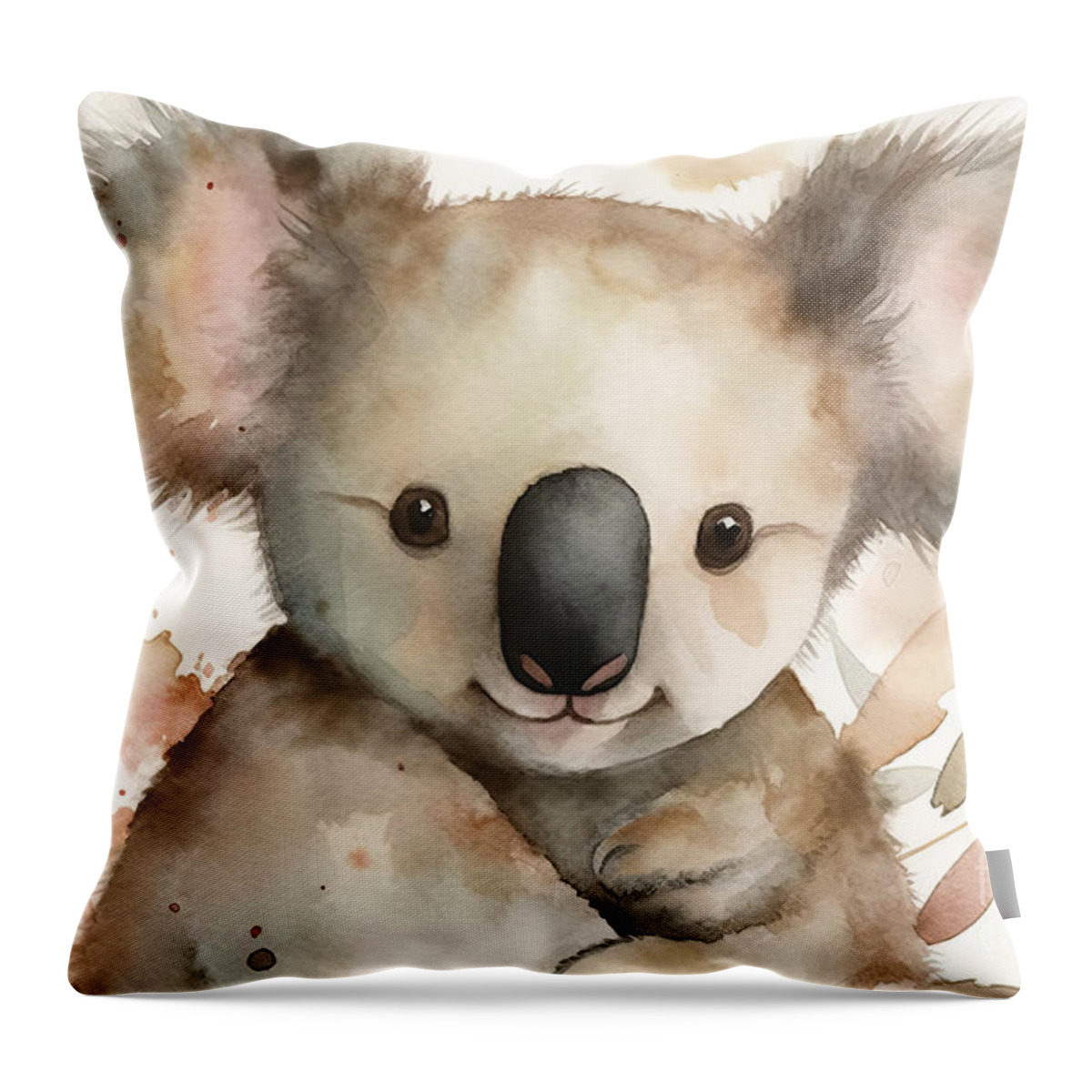 National Throw Pillow featuring the painting Koala Watercolor by N Akkash