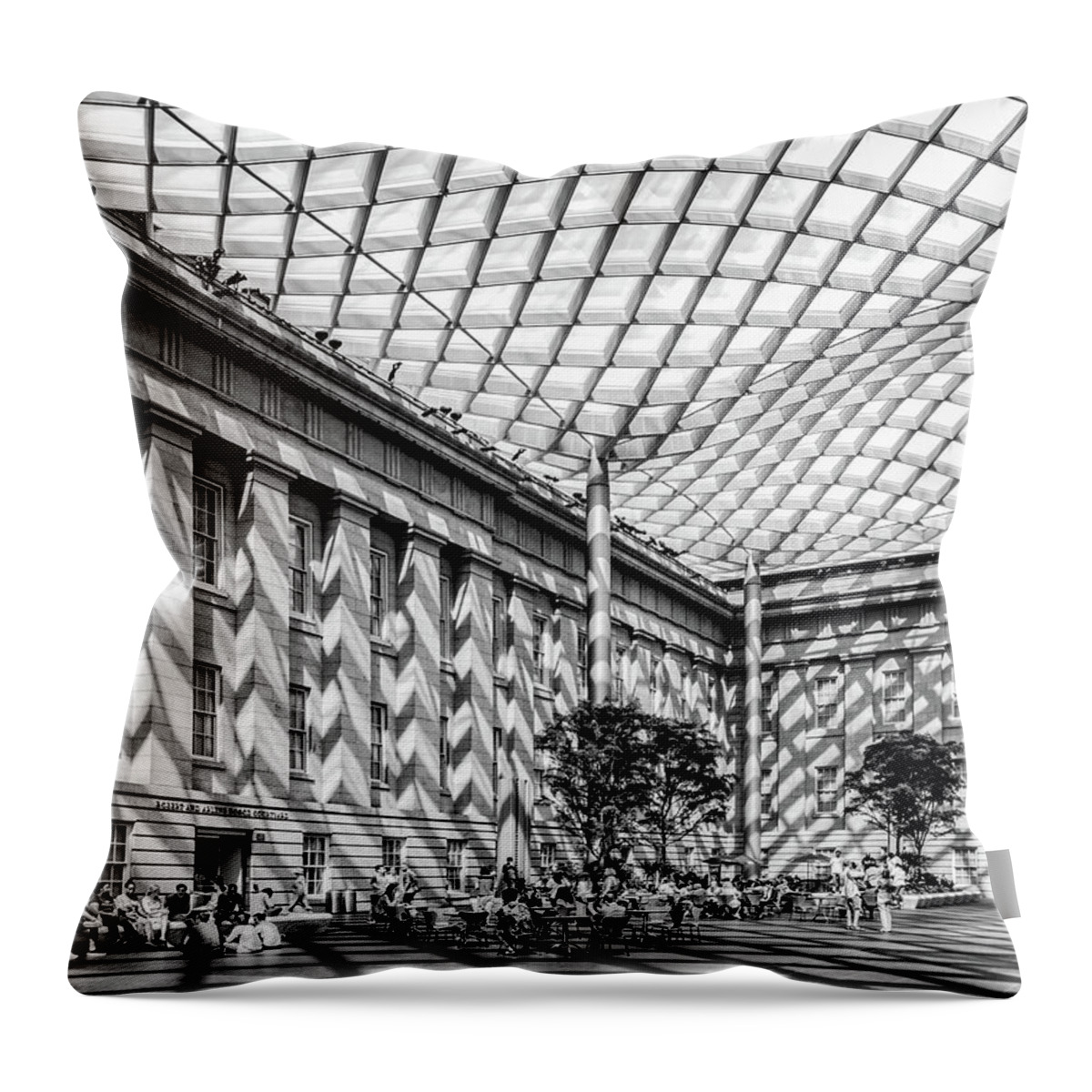 Washington Dc Throw Pillow featuring the photograph Kogod Courtyard in Black And White by Elvira Peretsman