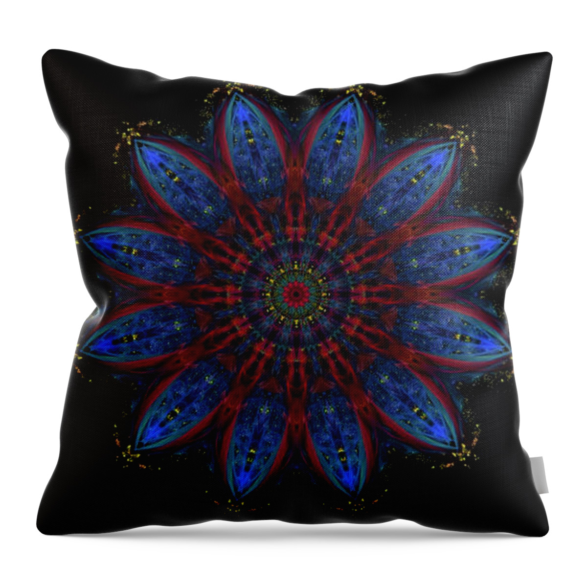 Kosmic Blue Ice Burst Mandala Is A Beautiful And Intricate Design Featuring A Vibrant Blue Palette With A Dazzling Array Of Colors. The Mandala Features A Repeating Pattern Of Circles And Lines Throw Pillow featuring the digital art Kosmic Blue Ice Burst Mandala by Michael Canteen
