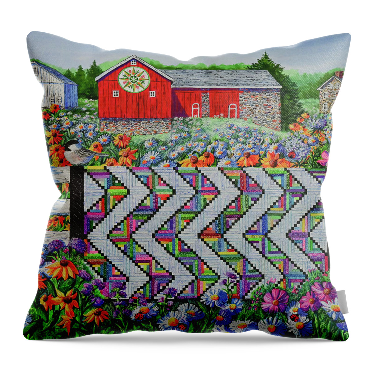 Barn Throw Pillow featuring the painting Kutztown Quilt Barn 2022 by Diane Phalen