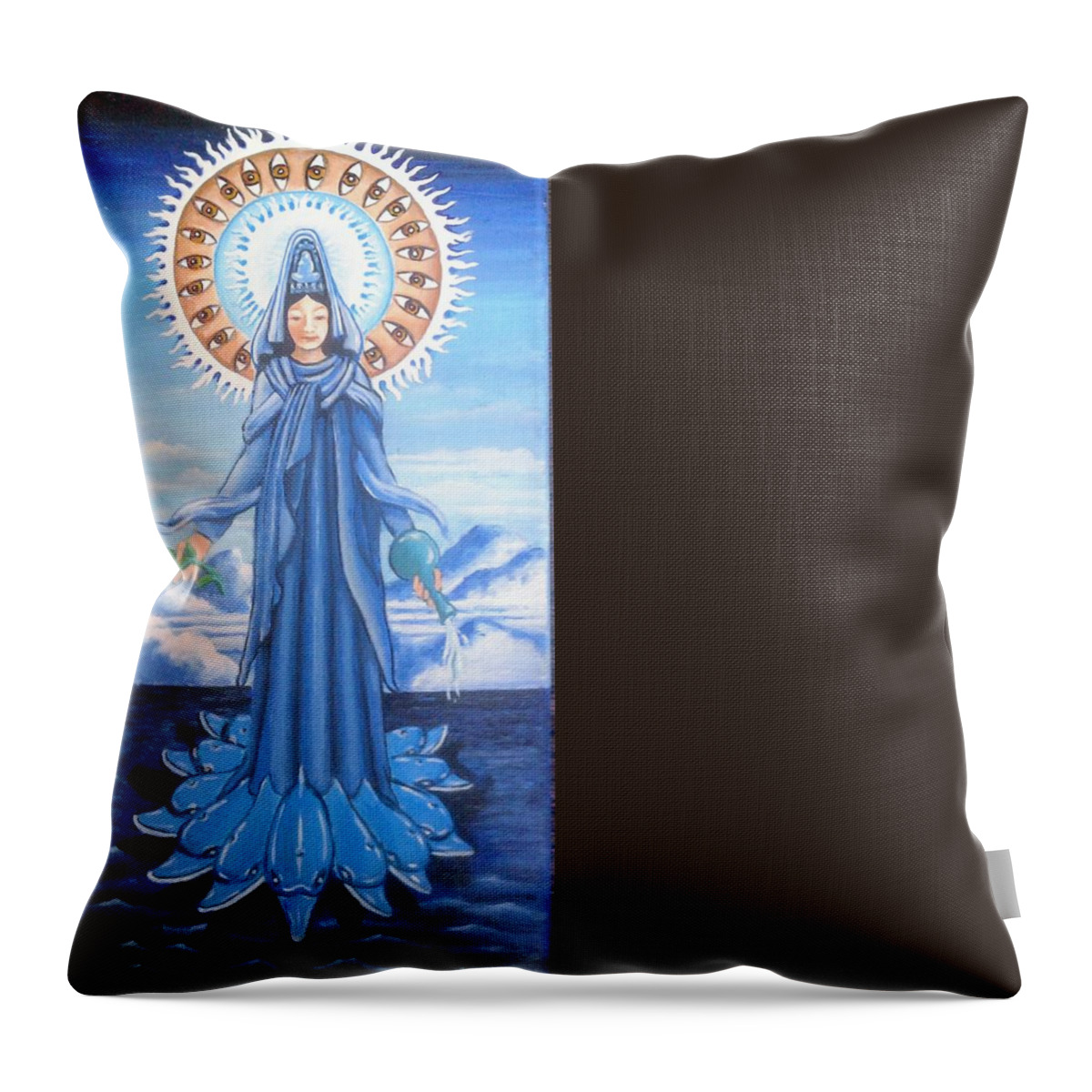 Kwan Yin Throw Pillow featuring the painting Kwan Yin Goddess of Compassion and Mercy by James RODERICK