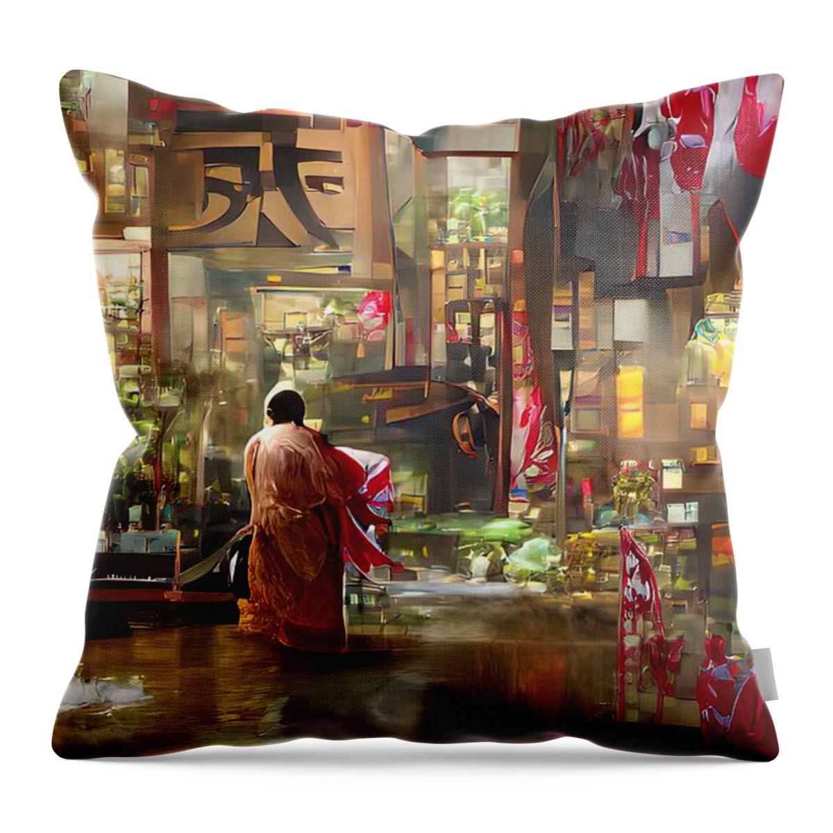City Throw Pillow featuring the digital art Kyoto Motives by Alexander Fedin