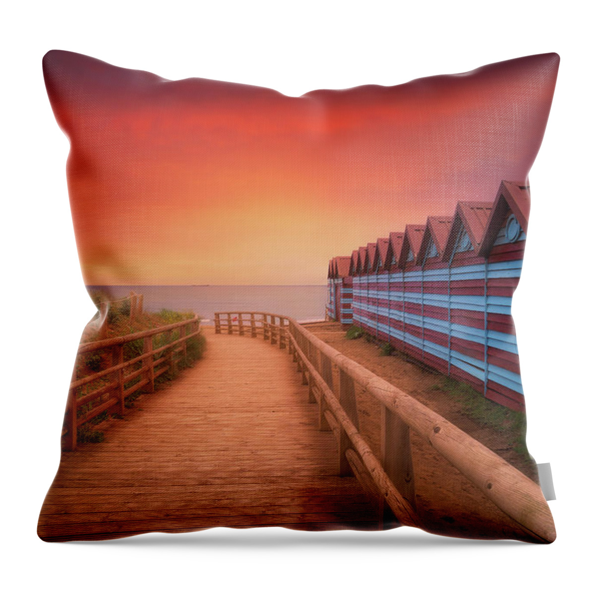 Summer Throw Pillow featuring the photograph La Arena beach in Muskiz at sunset by Mikel Martinez de Osaba