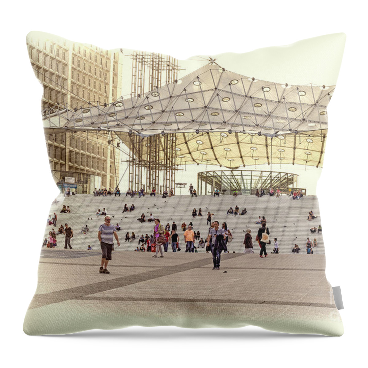La Defense Throw Pillow featuring the photograph La Defense Paris France by Elaine Teague