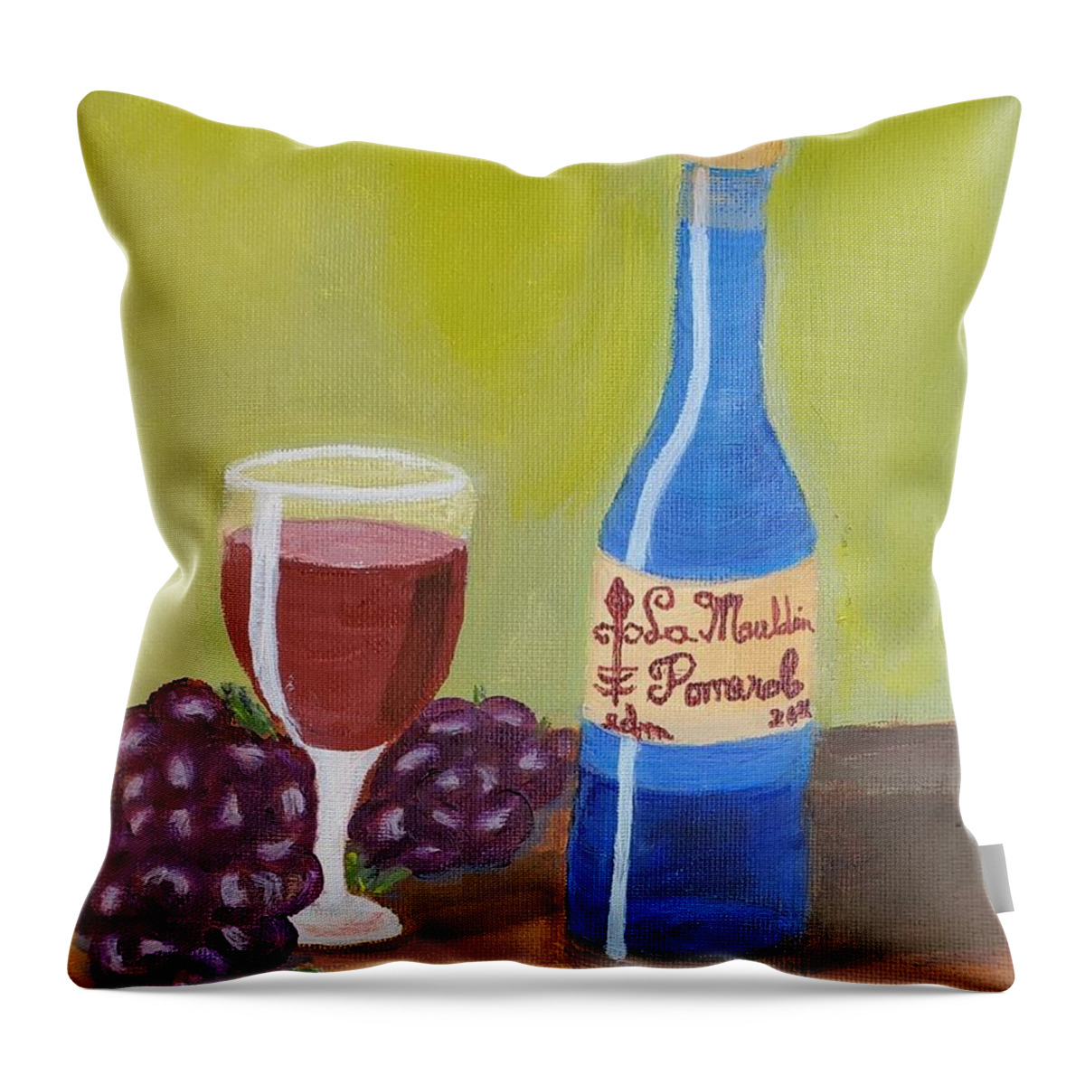 Wine Throw Pillow featuring the painting La Mauldin Pomerol, 2021 by Elizabeth Mauldin