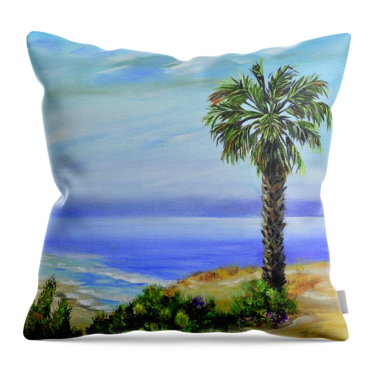 La Rambia Street Throw Pillow featuring the painting La Rambia, San Clemente by Mary Scott