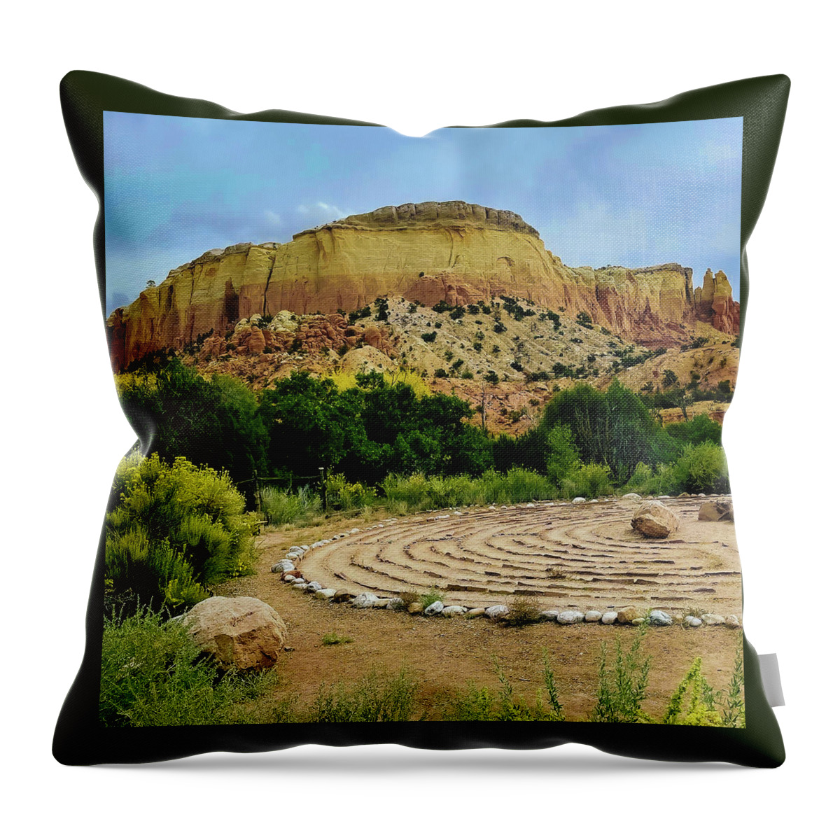 Labyrinth Throw Pillow featuring the photograph Labyrinth at Ghost Ranch by Grey Coopre