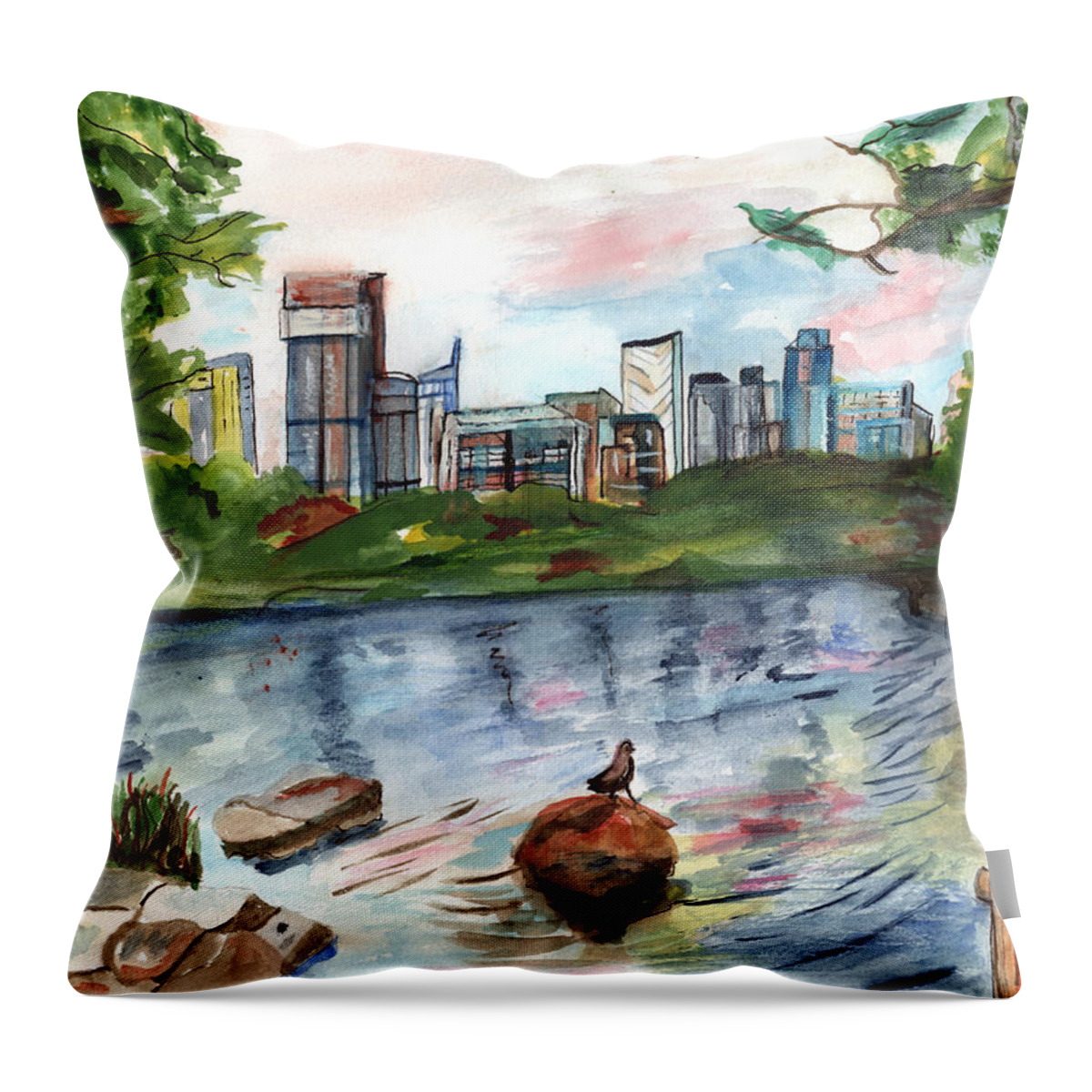 Throw Pillow featuring the painting Lady Bird Lake 2020 by Genevieve Holland