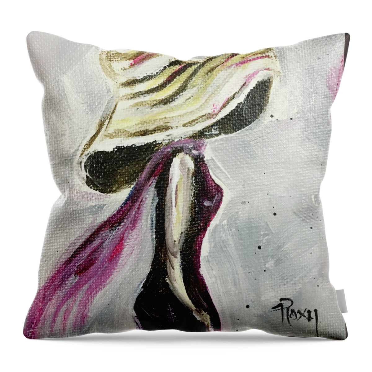 Lady In A Hat Throw Pillow featuring the painting Lady in a Big Hat by Roxy Rich