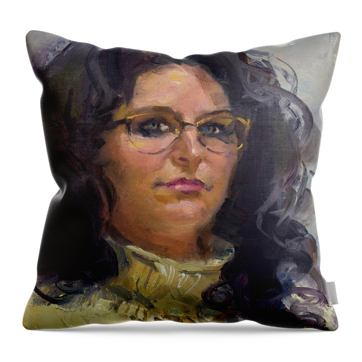 Portrait Throw Pillow featuring the painting Lady in White Blouse by Ylli Haruni