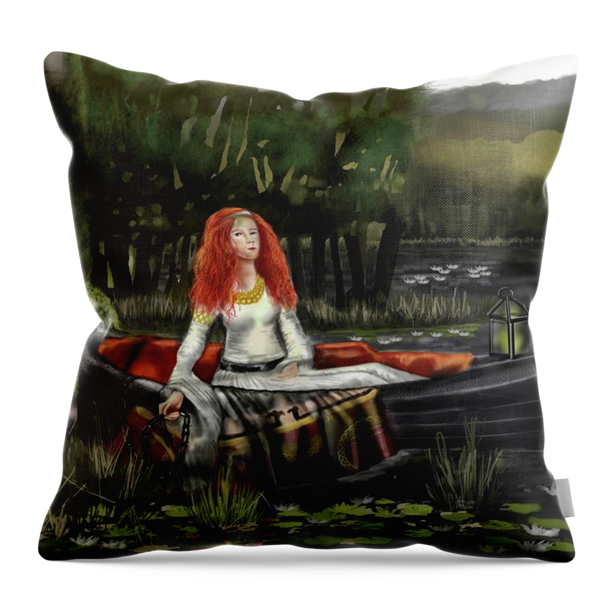 Scottish Legend Throw Pillow featuring the digital art Lady of Shalot 2017 by Rob Hartman