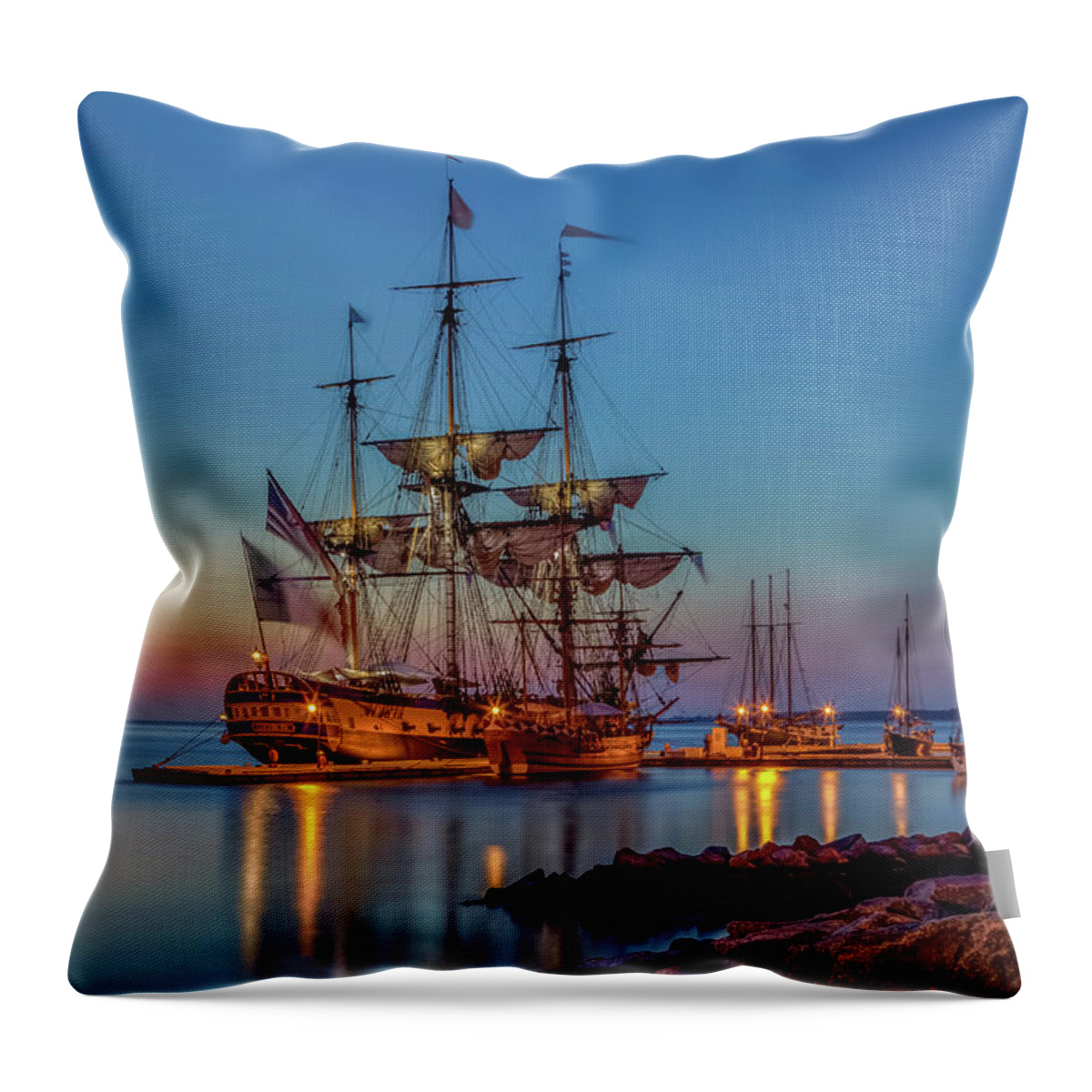 L'hermione Throw Pillow featuring the photograph Lafayette's Hermione Voyage 2015 by Jerry Gammon