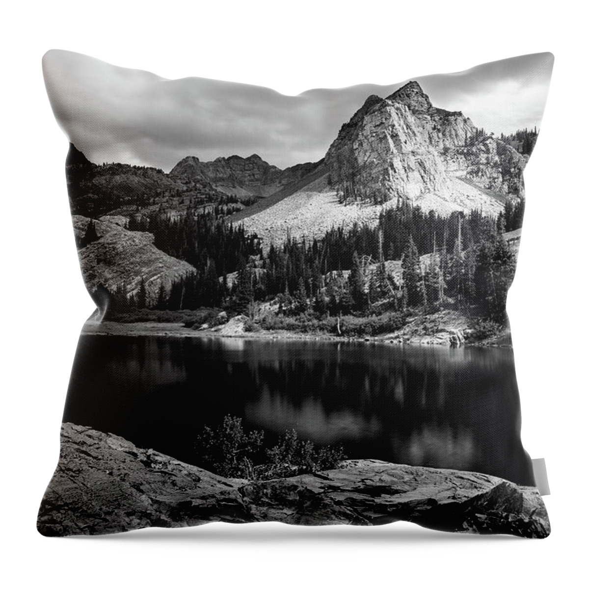 Utah Throw Pillow featuring the photograph Lake Blanche and the Sundial Black and White - Big Cottonwood Canyon, Utah by Brett Pelletier