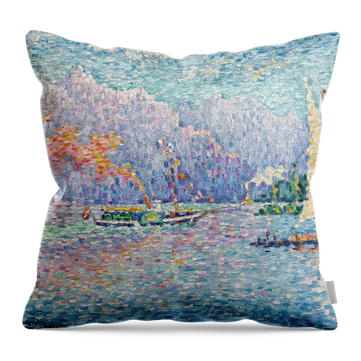 Lake Throw Pillow featuring the painting Lake Geneva by Paul Signac by Mango Art