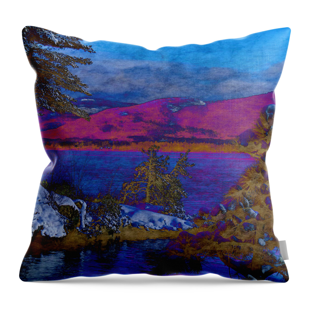 Lake Throw Pillow featuring the digital art Lake George Winter PhotoArt by Russel Considine