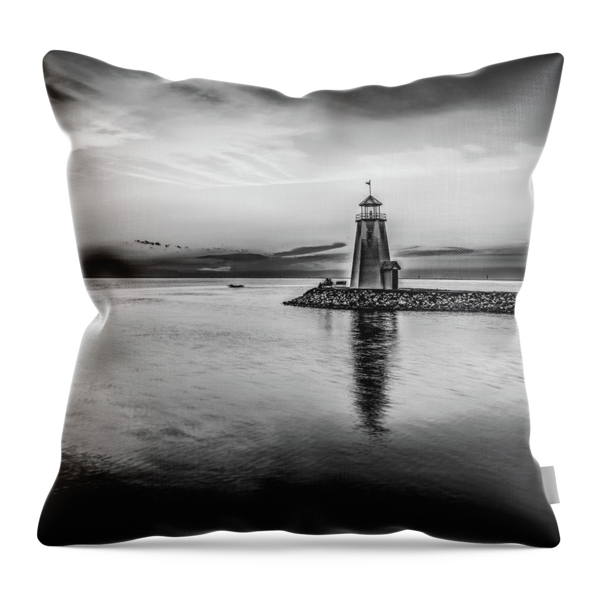 Oklahoma City Throw Pillow featuring the photograph Lake Hefner Light At East Wharf - Black and White 1x1 by Gregory Ballos
