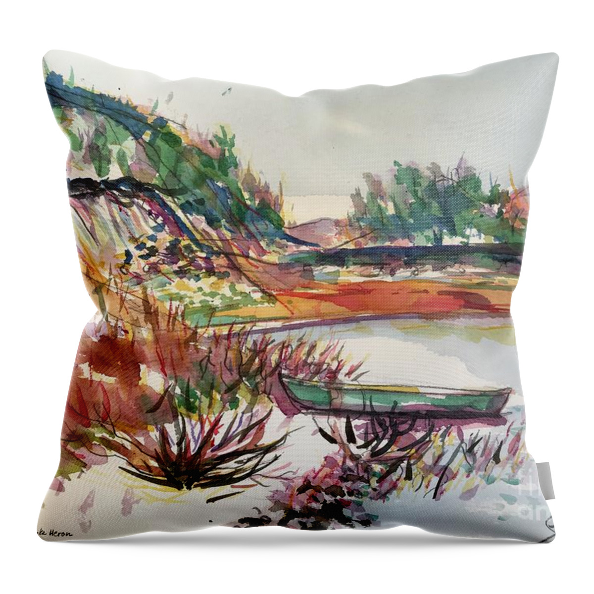 Lake Heron Throw Pillow featuring the painting Lake Heron 2 by Glen Neff