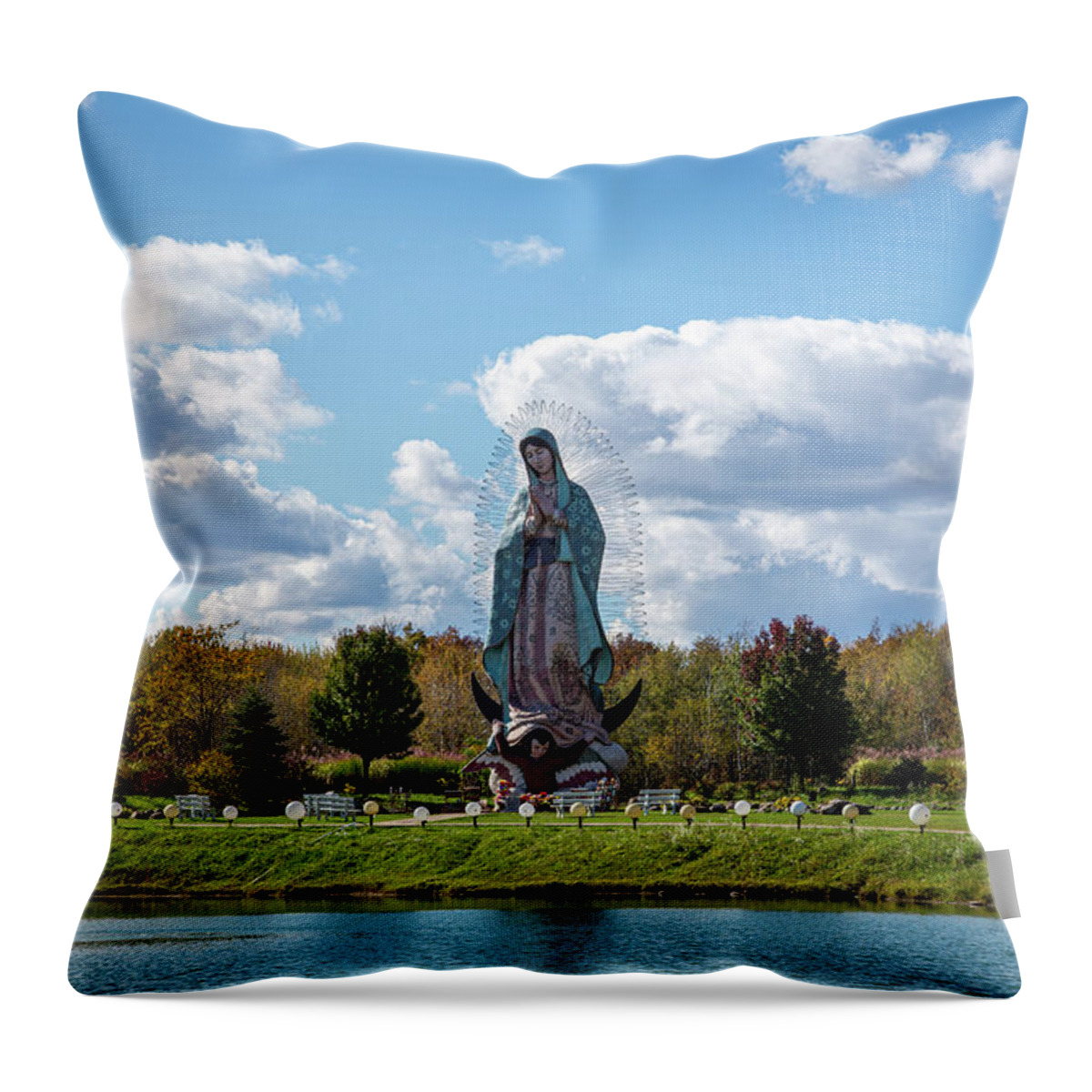 Lake Hope Throw Pillow featuring the photograph Lake Hope With Statue of Mary by Dale Kincaid