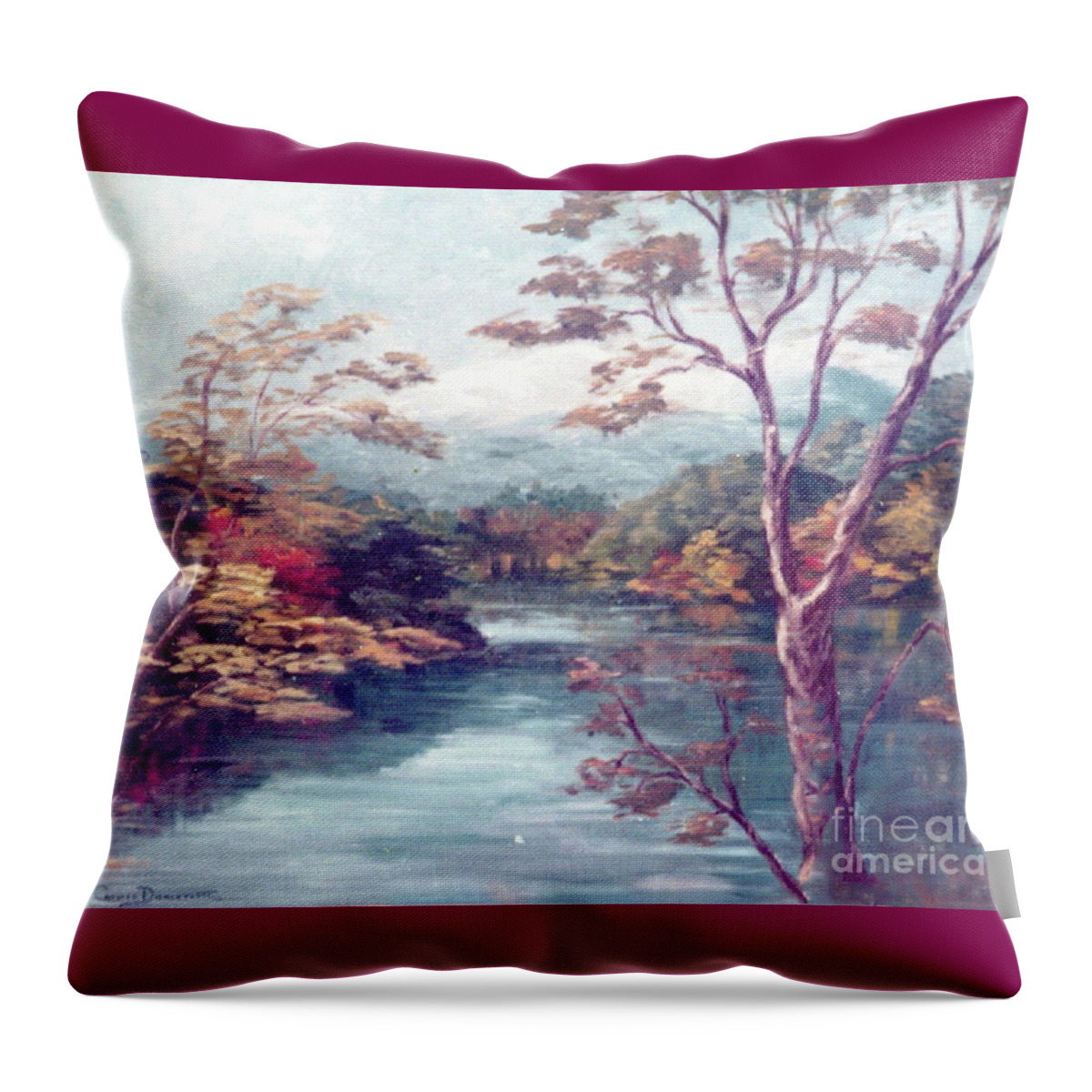 Water Throw Pillow featuring the painting Mountain Lake in Autumn by Catherine Ludwig Donleycott