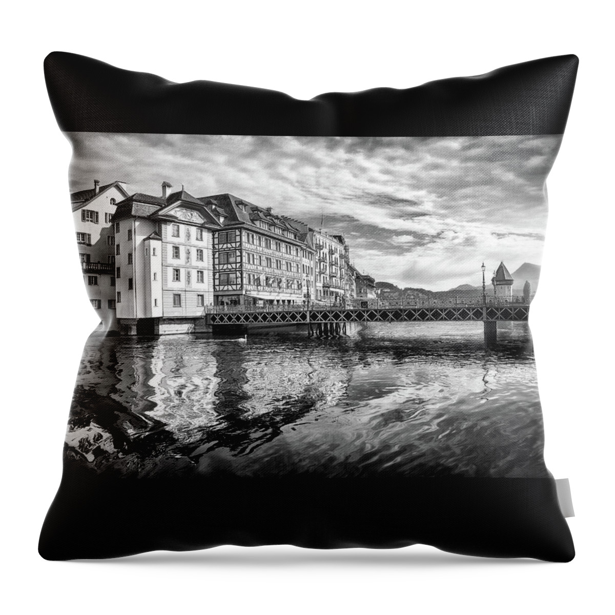 Lucerne Throw Pillow featuring the photograph Lake Lucerne Black and White by Carol Japp