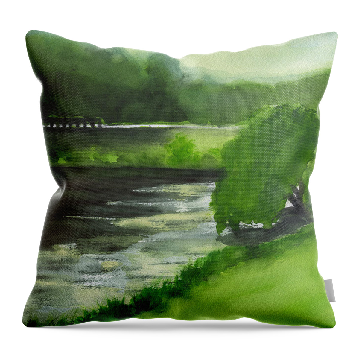 Lake Mayer Late Morning Throw Pillow featuring the painting Lake Mayer Late Morning by Frank Bright