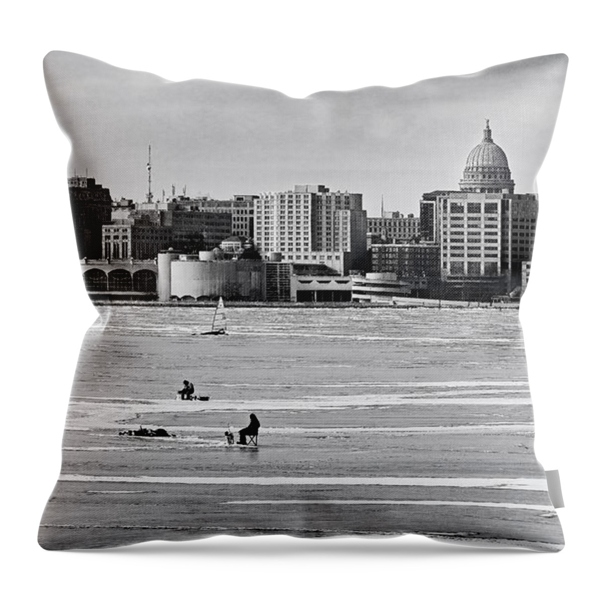 Madison Throw Pillow featuring the photograph Lake Monona, Madison, Wisconsin BW by Steven Ralser