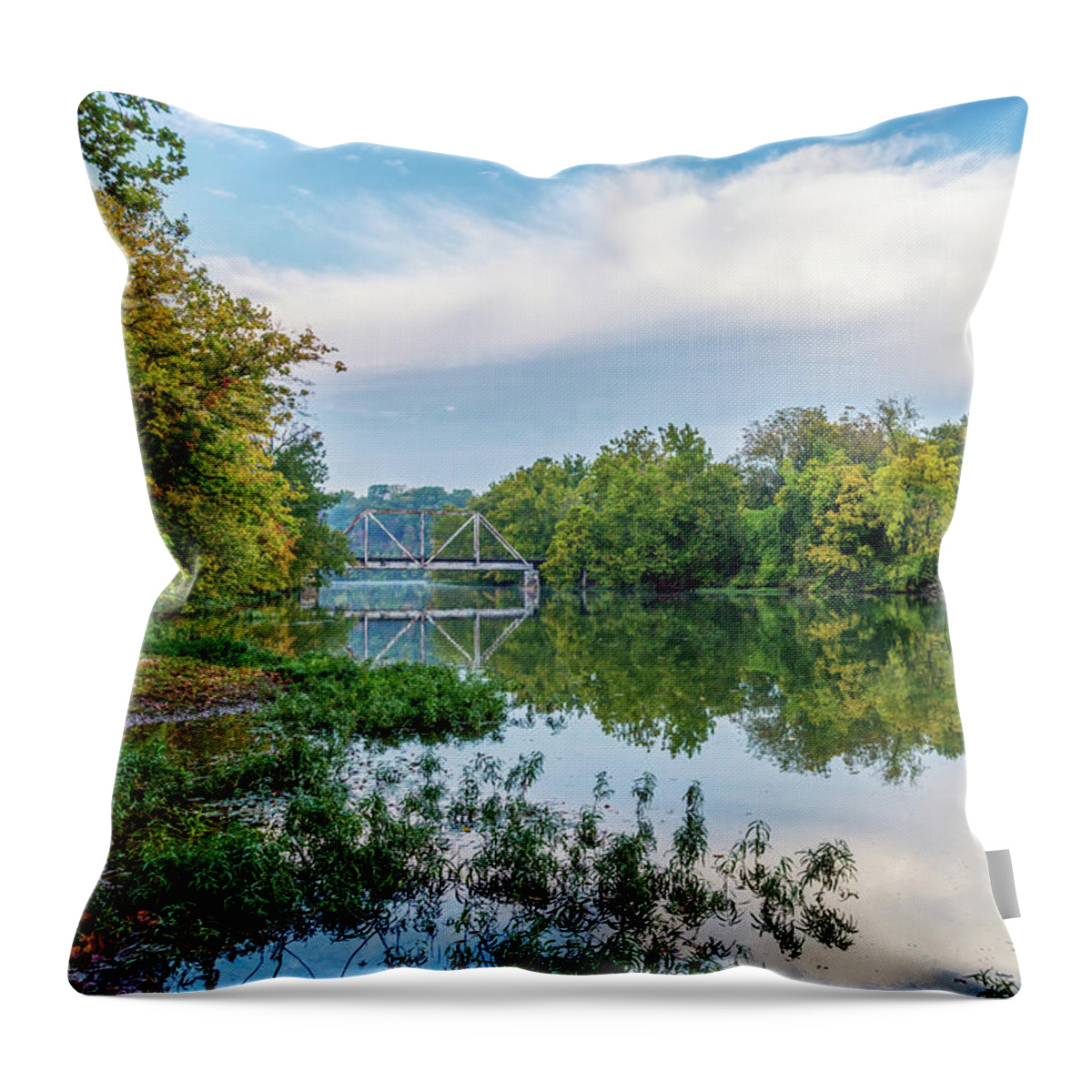 Ozarks Throw Pillow featuring the photograph Lake Springfield Fall Reflections by Jennifer White