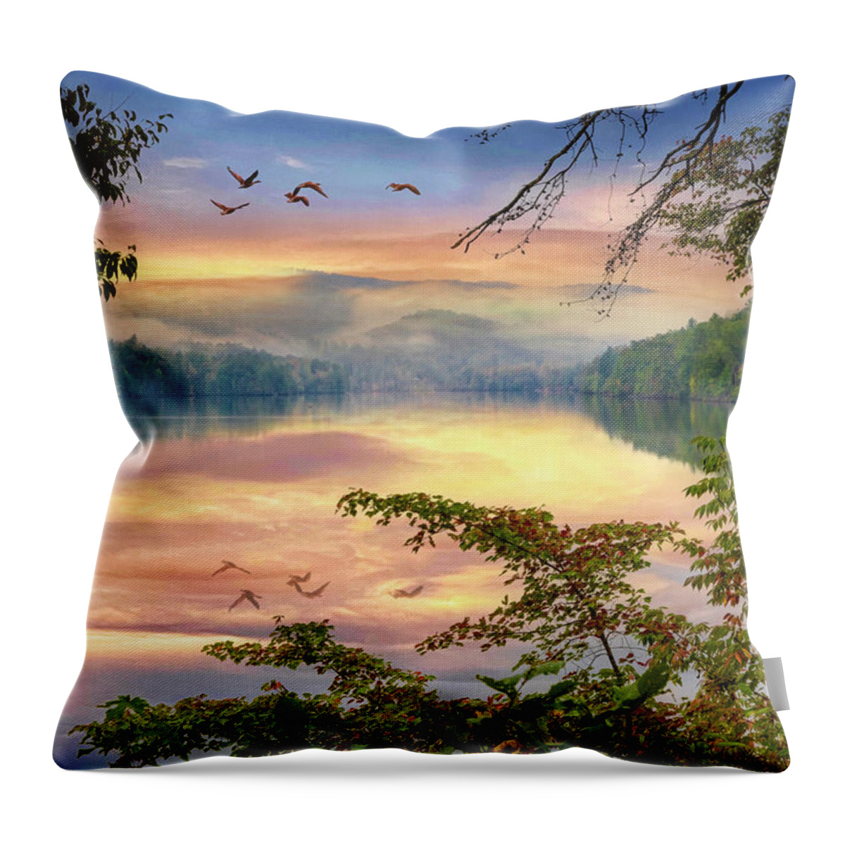 Carolina Throw Pillow featuring the photograph Lake Through the Trees Ocoee Parksville by Debra and Dave Vanderlaan