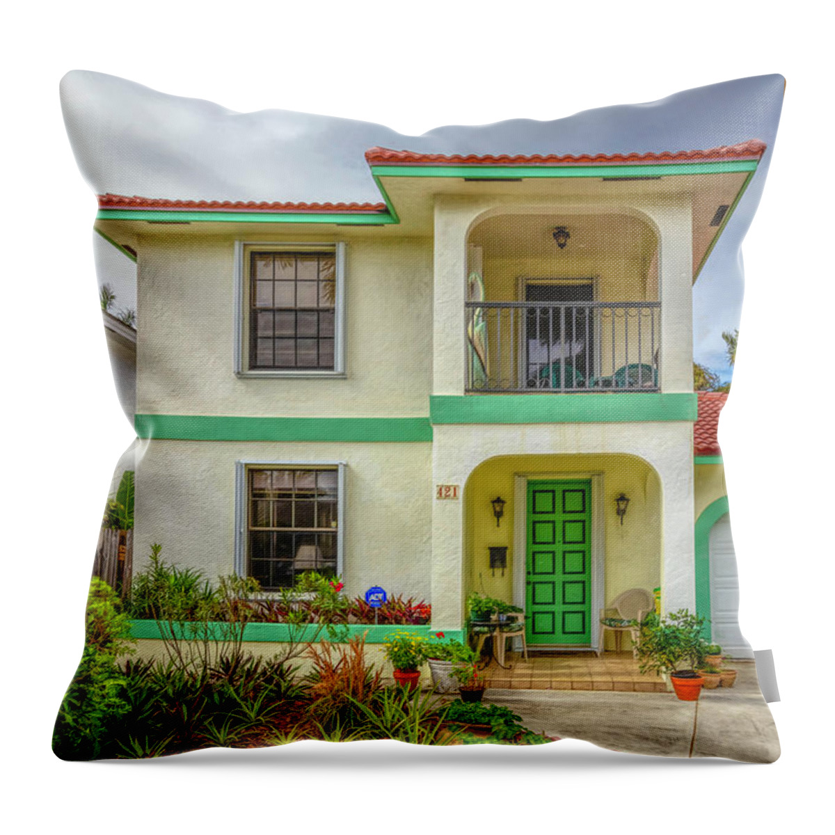 Fence Throw Pillow featuring the photograph Lake Worth Beach Home and Cottage Tour 421 North Lakeside Drive by Debra and Dave Vanderlaan