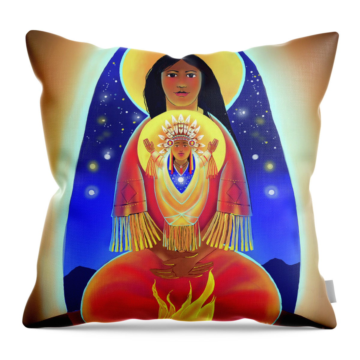 Lakota Madonna With Child Throw Pillow featuring the painting Lakota Madonna with Child - MMLKA by Br Mickey McGrath OSFS