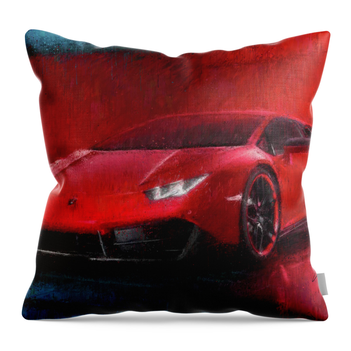 Car Throw Pillow featuring the painting Lamborghini Huracan painting by Vart by Vart
