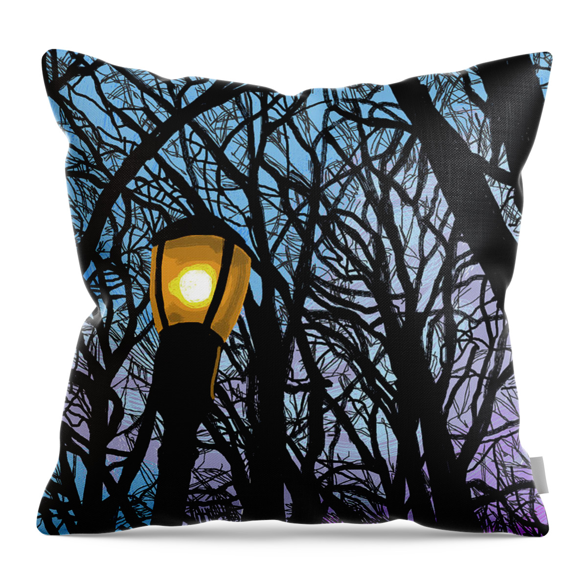  Throw Pillow featuring the painting Lamplight at twilight by Susan Spangler