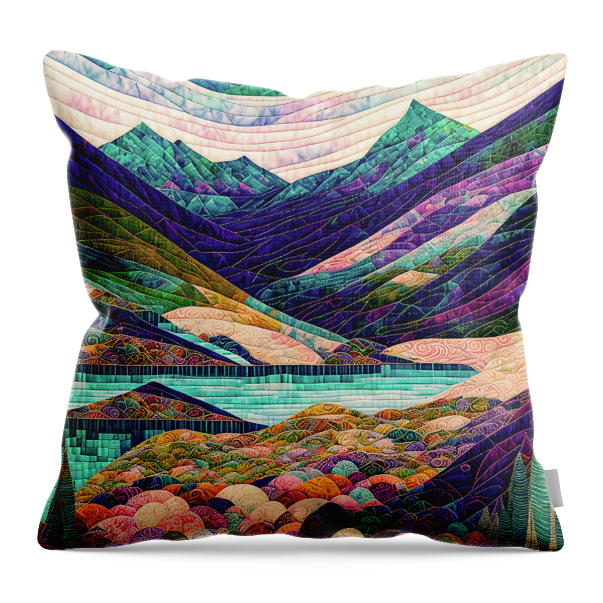 Landscapes Throw Pillow featuring the digital art Land of Dreams - Quilted by Peggy Collins