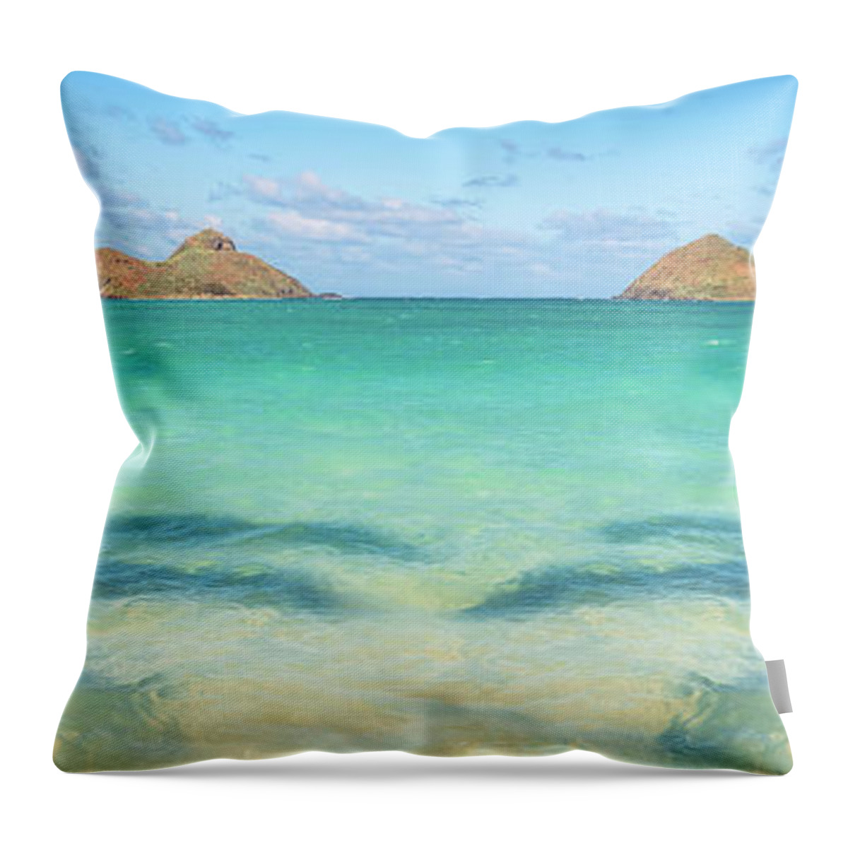 Lanikai Beach Throw Pillow featuring the photograph Lanikai Beach Palm Tree Shadows Panorama by Aloha Art